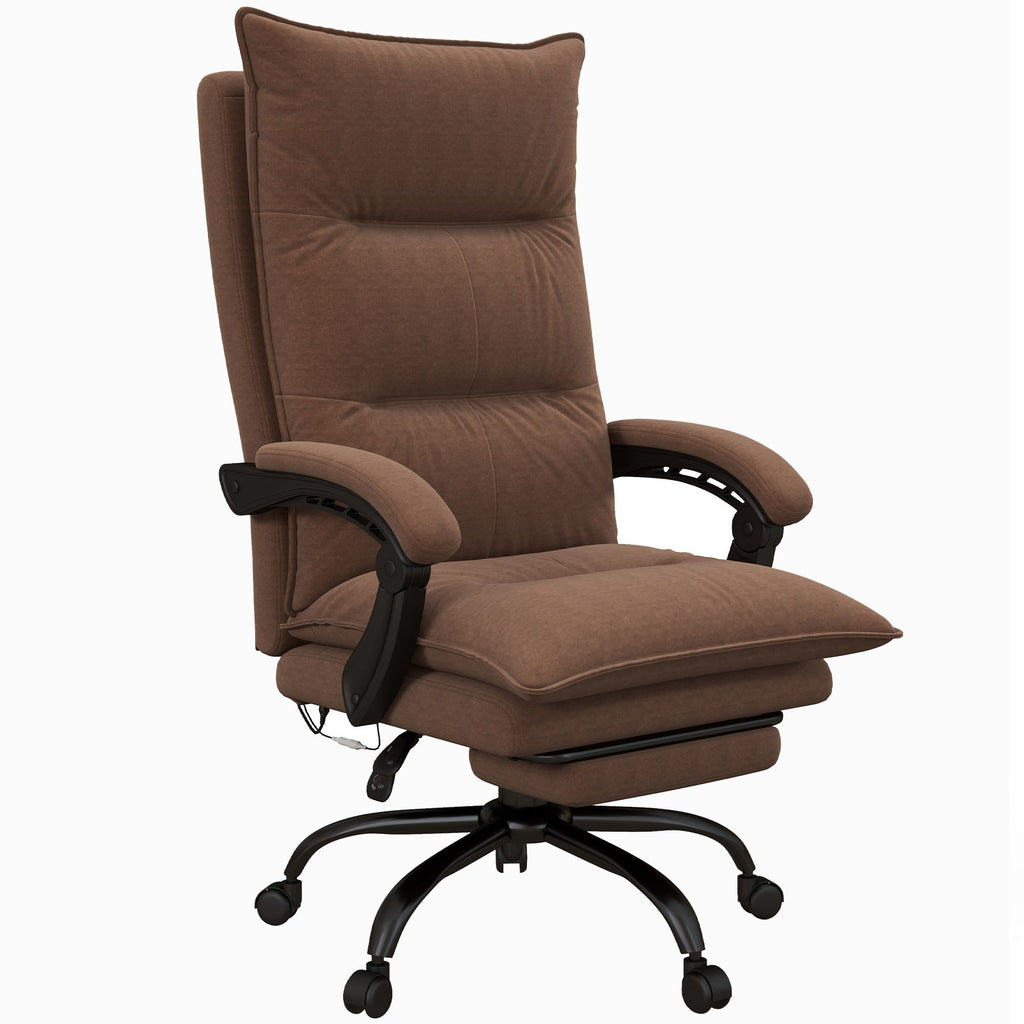Heated and Massage Office Chair with 6 Vibration Points Reclining Chair with Footrest Armrest and Padding Cozy Brown