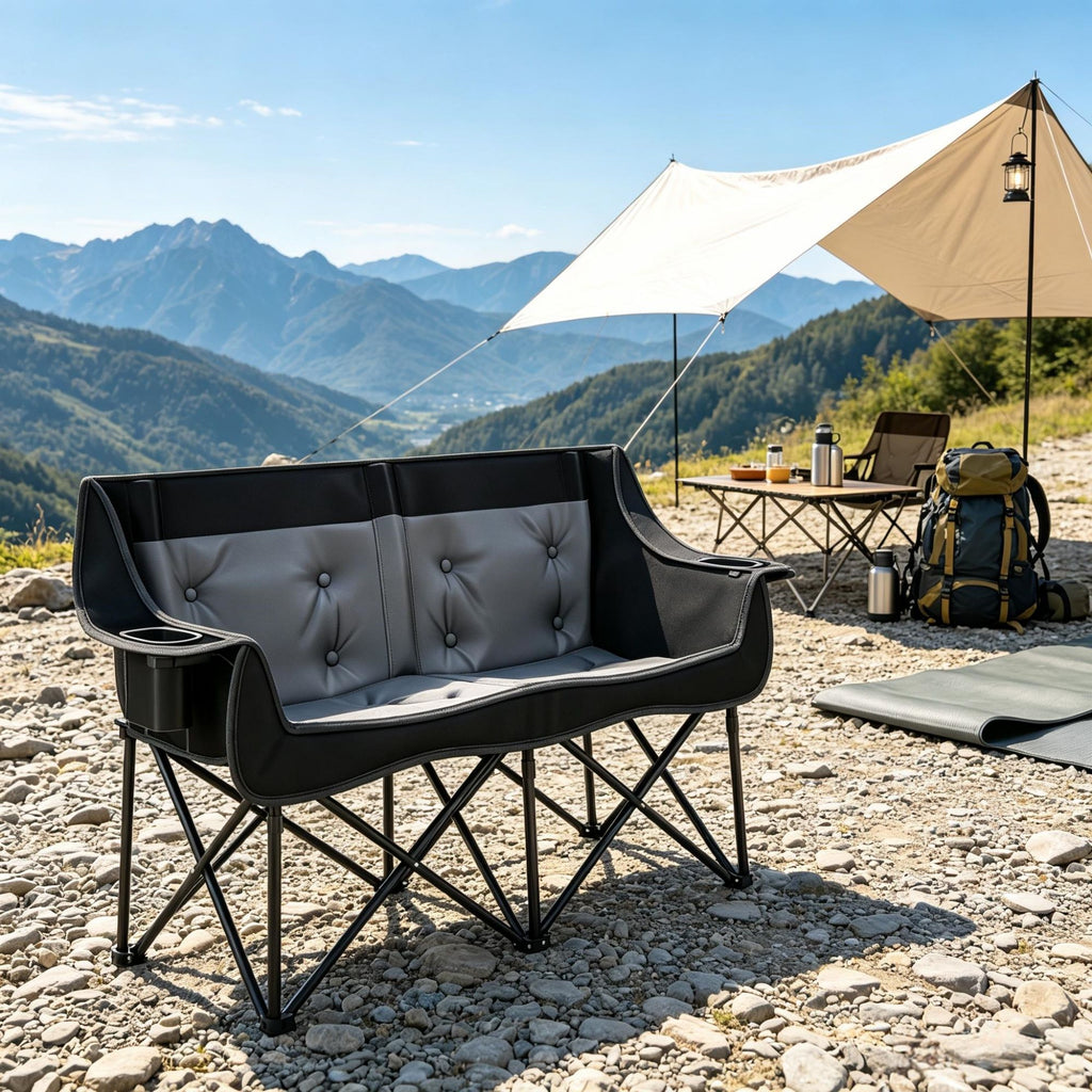 Heated Camping Chair for 2 Oversized Folding Padded Loveseat with 3 Heat Levels 4 Heating Zones