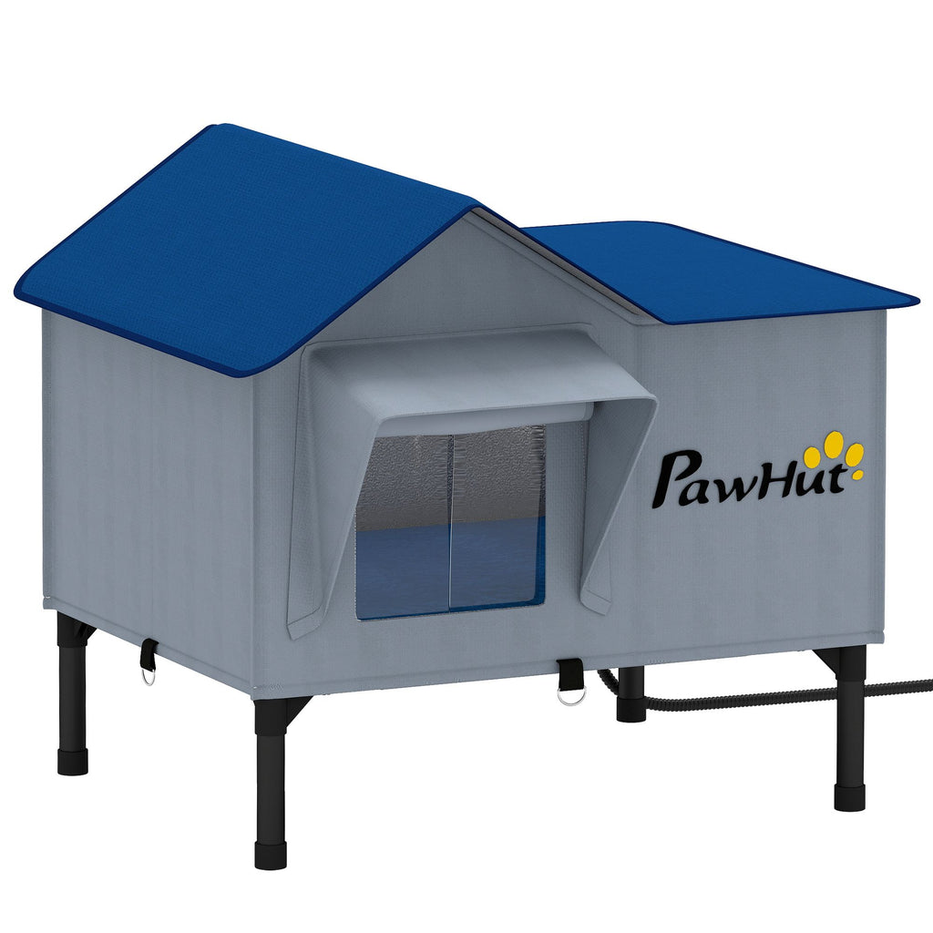Heated Cat House Weatherproof with Heating Pad, Elevated Base, Safe Escape Door, for Stray, Barn Cats