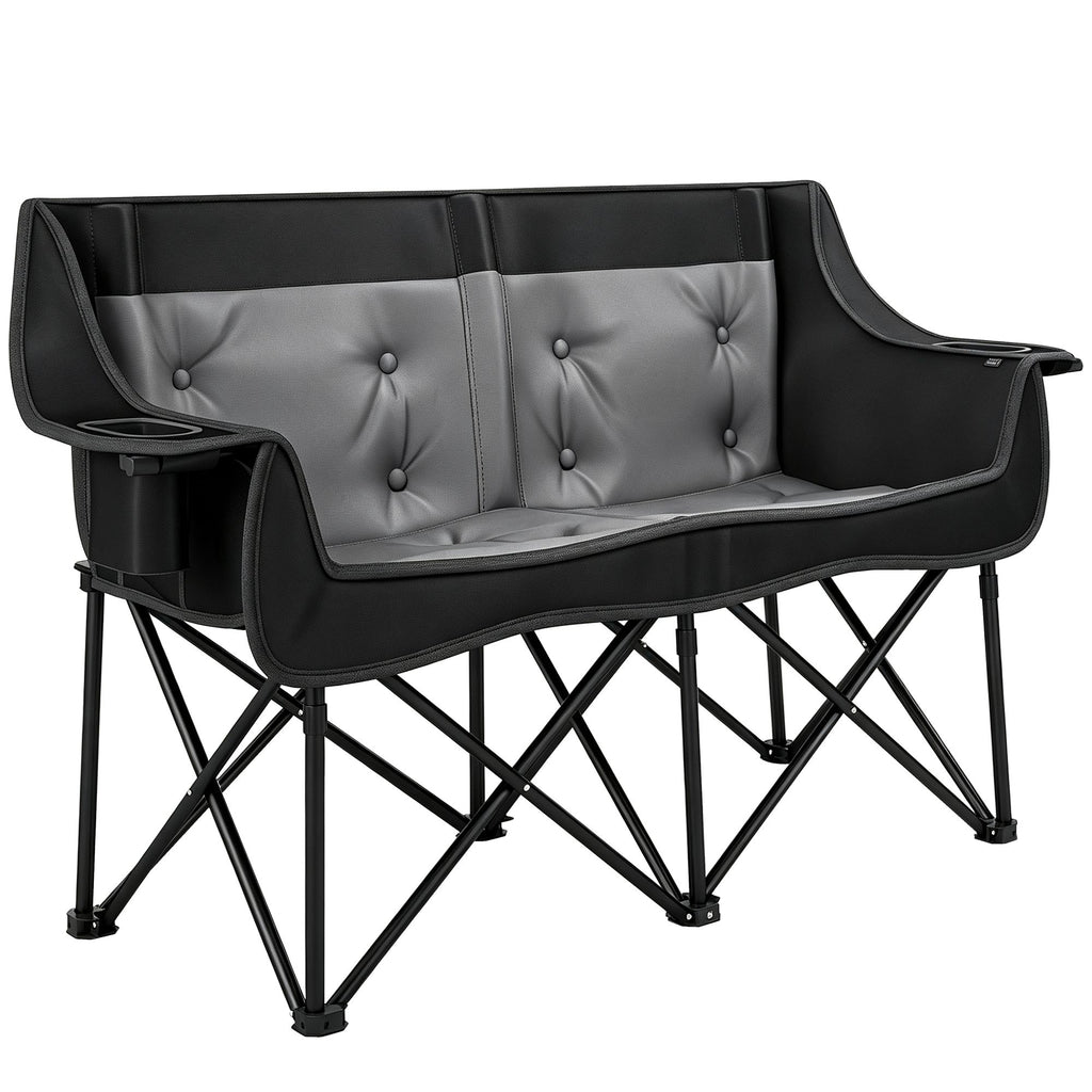 Heated Double Camping Chair, Oversized Folding Padded Camp Loveseat Couch with 3 Heat Levels and 4 Heating Zones