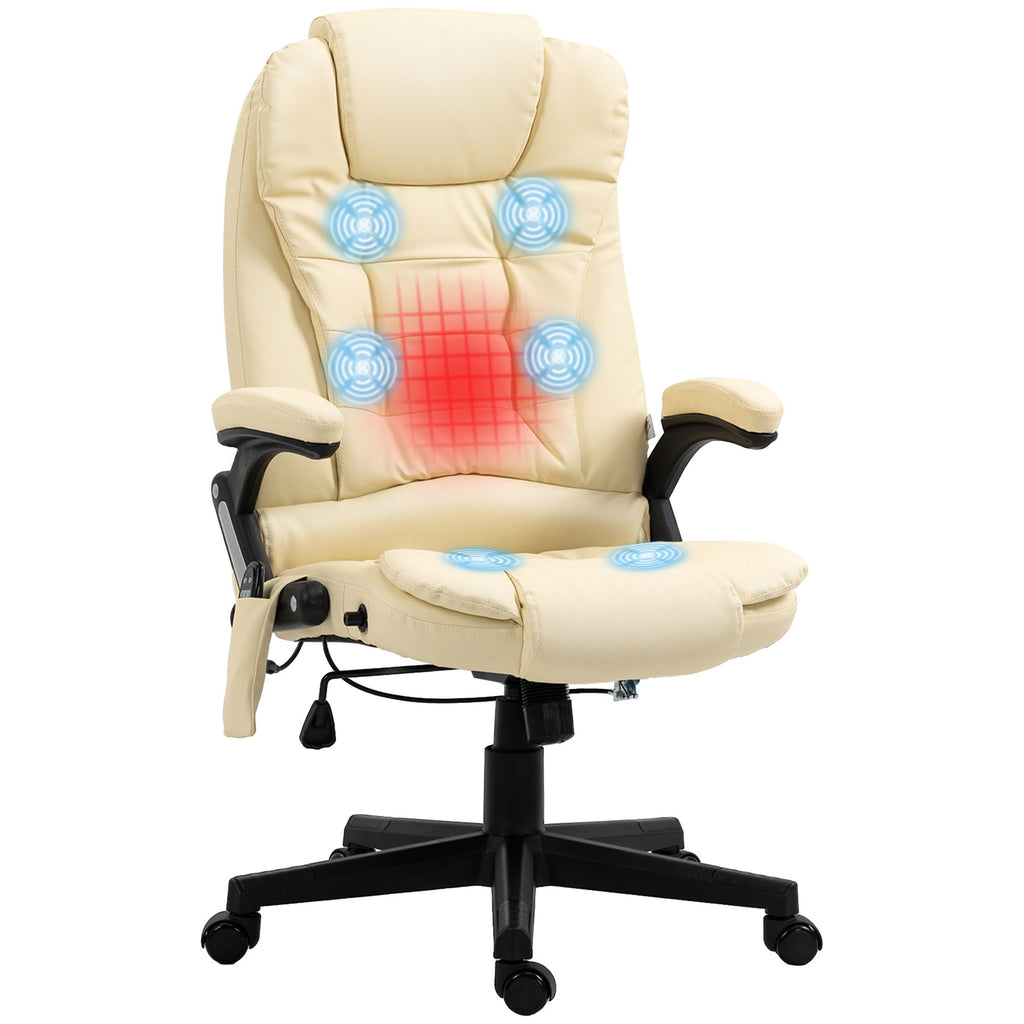 Heated Massage Ergonomic Recliner Desk Chair 6 Vibration Modes Beige