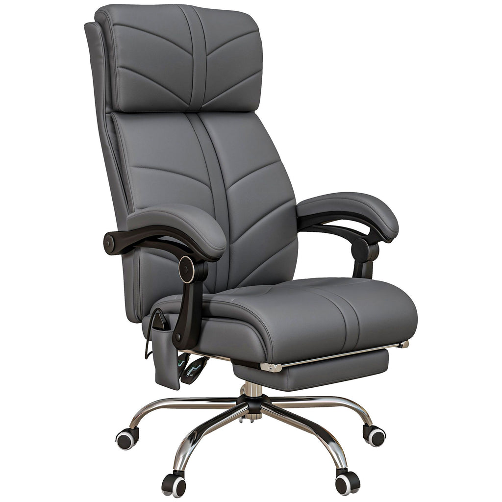 Heated Massage Office Chair 4 Point Vibration Gray PU Leather Reclining Adjustable Height