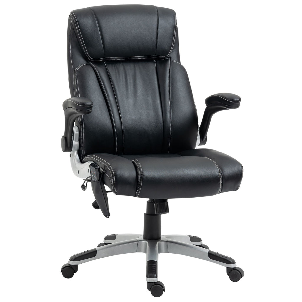 Heated Massage Office Chair 6 Vibration Points Faux Leather Flip-up Armrest Black