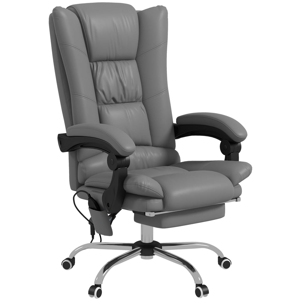 Heated Massage Office Chair PU Leather 4 Vibration Points Reclining Footrest Adjustable Height Gray