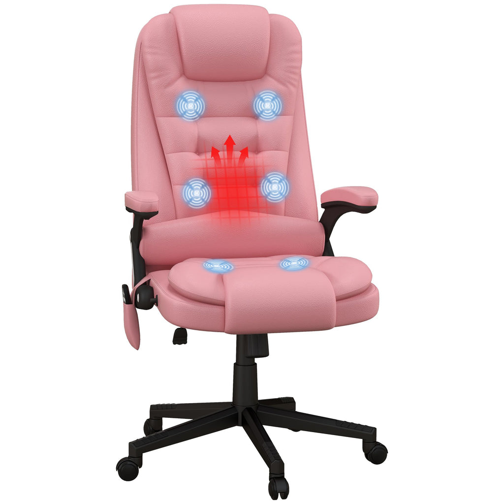 Heated Massage Office Chair, Reclining Computer Chair with Vibration, Armrest, Remote, Pink