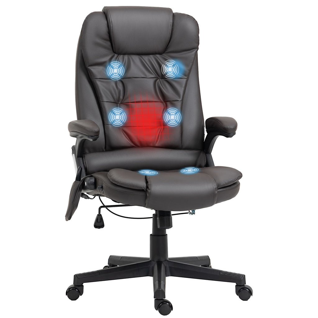 Heated Massage Office Desk Chair, Heated Reclining Computer Chair with 6 Vibration Points, Armrest and Remote, Dark Brown