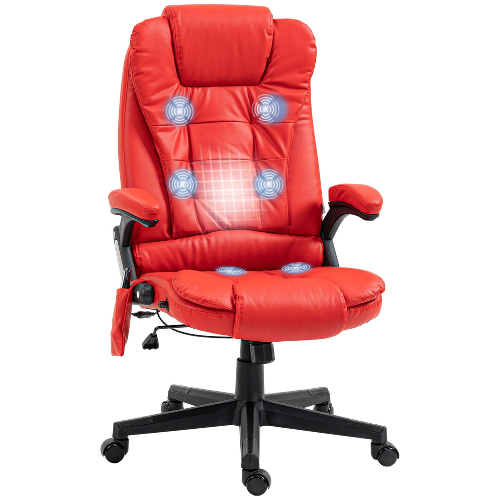 Heated Massage Office Desk Chair, Heated Reclining Computer Chair with 6 Vibration Points, Armrest and Remote, Red