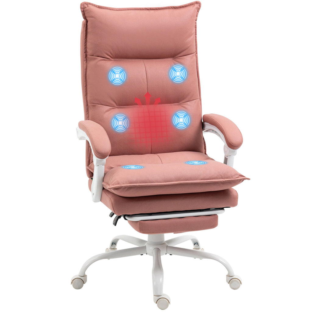 Heated Massage Recliner Office Chair Pink Microfiber 6 Point Vibration Footrest Armrest