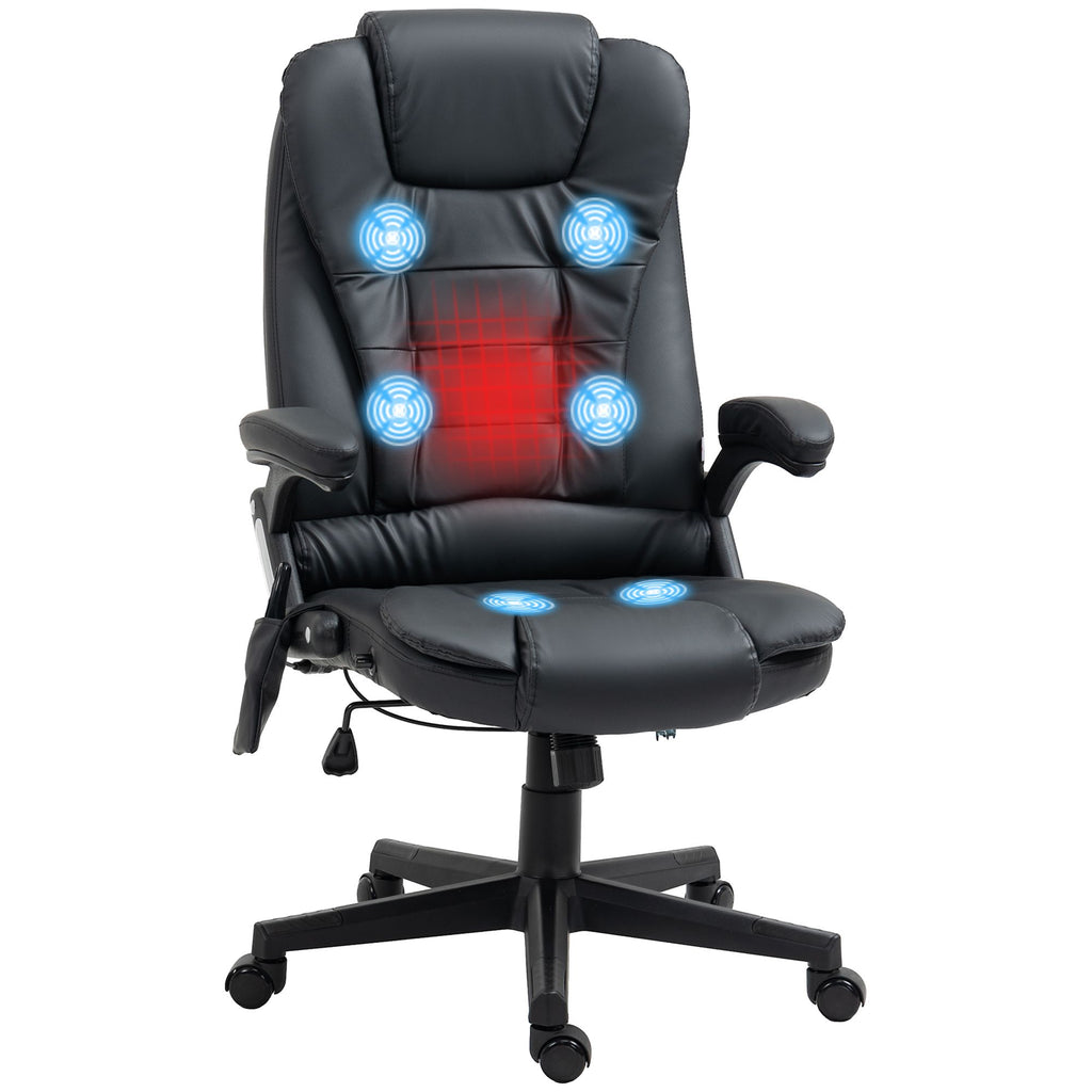 Heated Massage Reclining Office Chair 6 Vibration Points Desk Armrest Remote Control Black