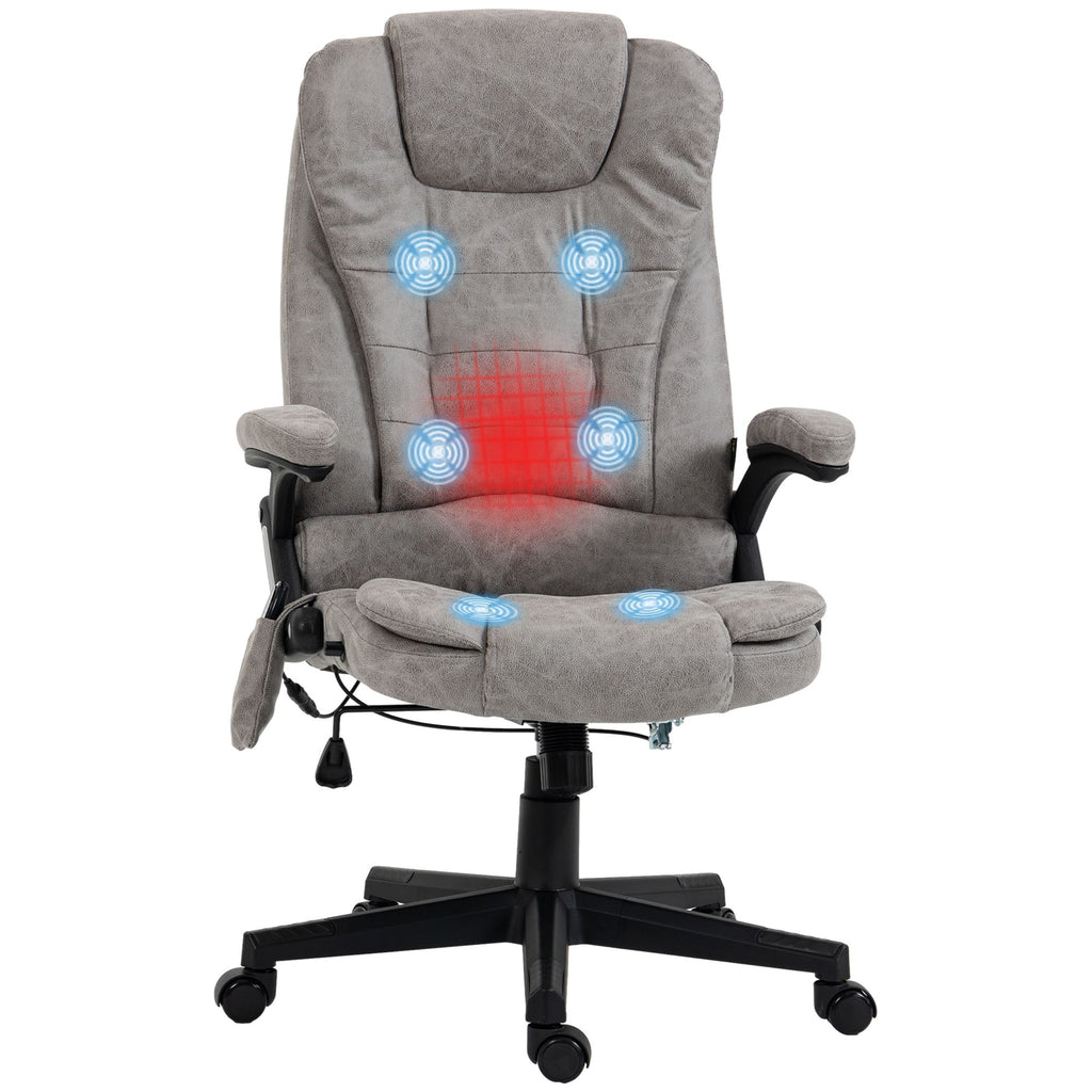 Heated Vibrating Massage Office Chair Linen High Back Desk Chair Gray