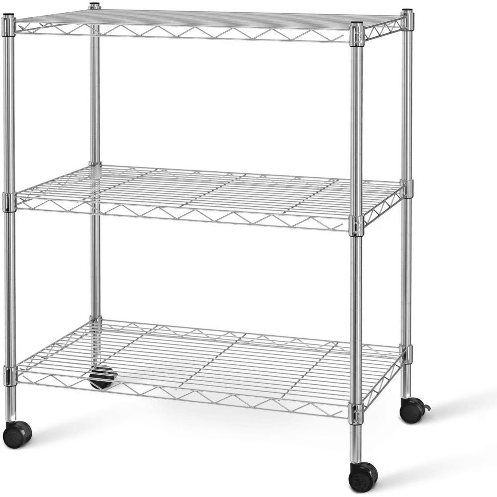Heavy Duty 3-Tier Wire Shelving with Wheels, Adjustable SteelStorageRack, Chrome, 24" x 14" x 30"