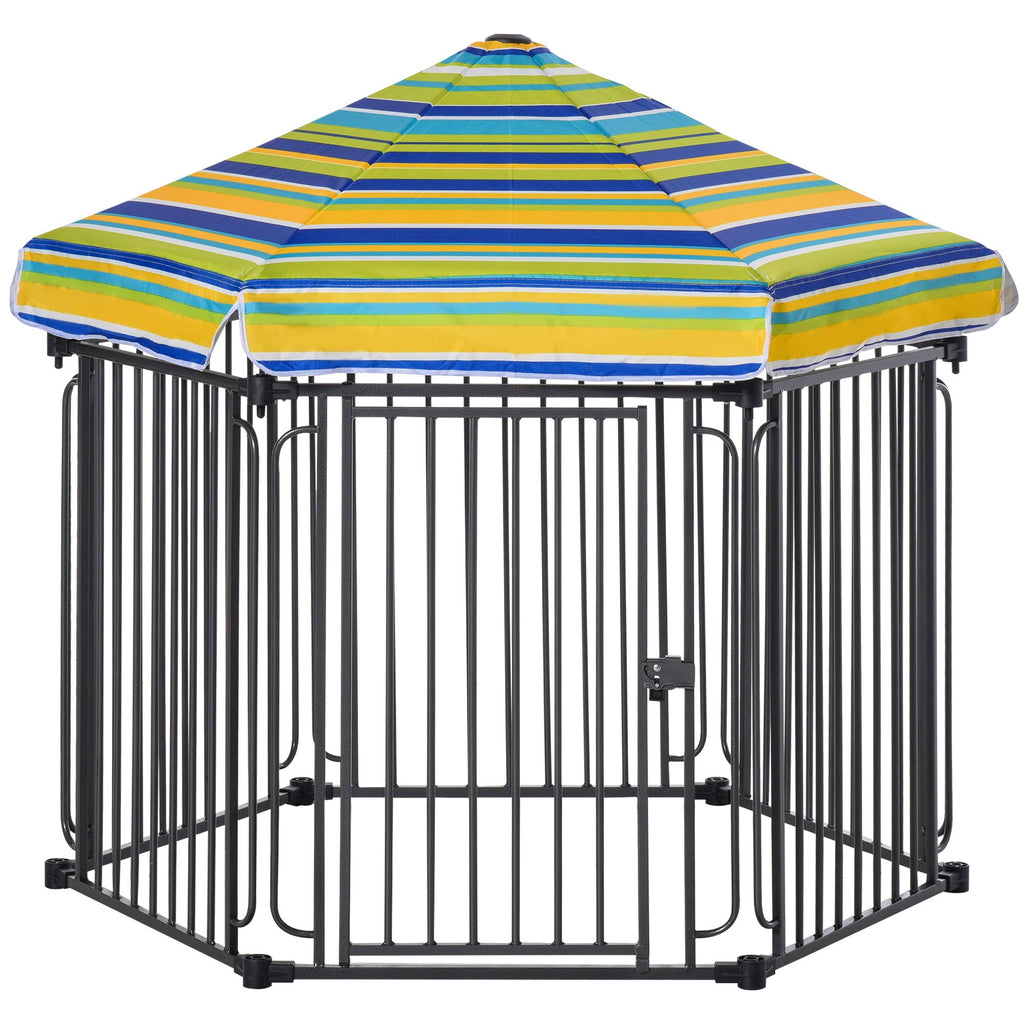 Heavy-duty 47 Freestanding Pet Playpen Kennel with Door & Removable Cover for Small Medium Dogs 6 Panels Brown