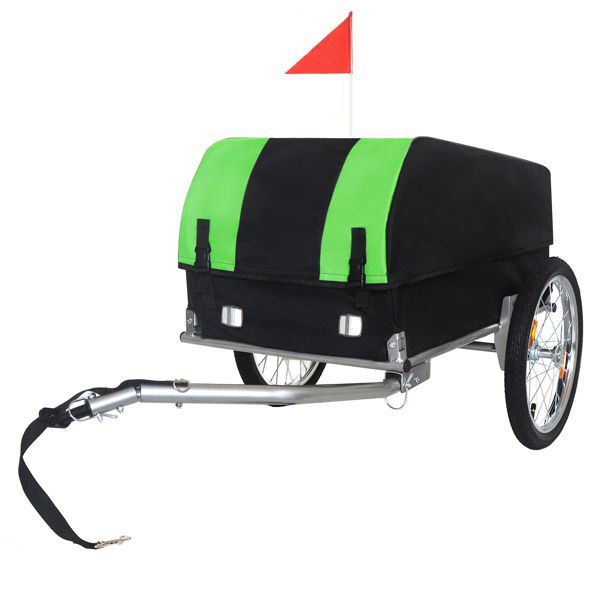 Heavy-Duty Bike Cargo Trailer with Removable Waterproof Cover – 88 lbs Capacity, 16" All-Terrain Wheels & Foldable Design for Camping, Groceries, green black--Self-pick up is not supported.