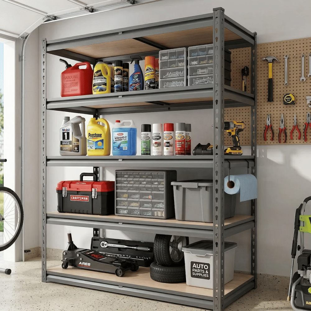 Heavy Duty Garage Shelving Unit, 2000 lbs MetalStorageShelves, 5-Tier Adjustable Steel Shelving Rack, Freestanding GarageStorageRack, Easy Assembly, 60" HforBasement Pantry Warehouse