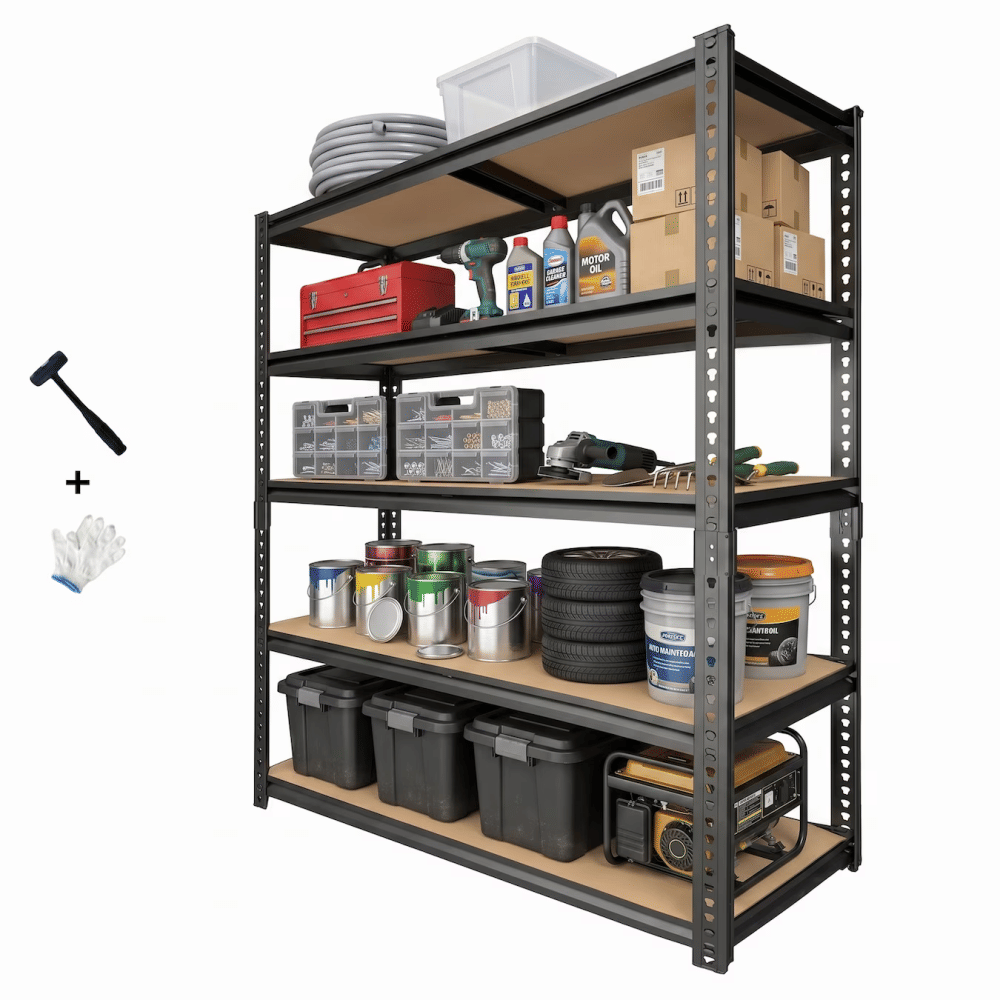 Heavy Duty Garage Shelving Unit, 2400LBS MetalStorageShelves, 60"H x 28"W x 12"D, 5-Tier Adjustable Shelving Unit NarrowStorageRackforGarage Basement Pantry, Boltless Easy Assembly