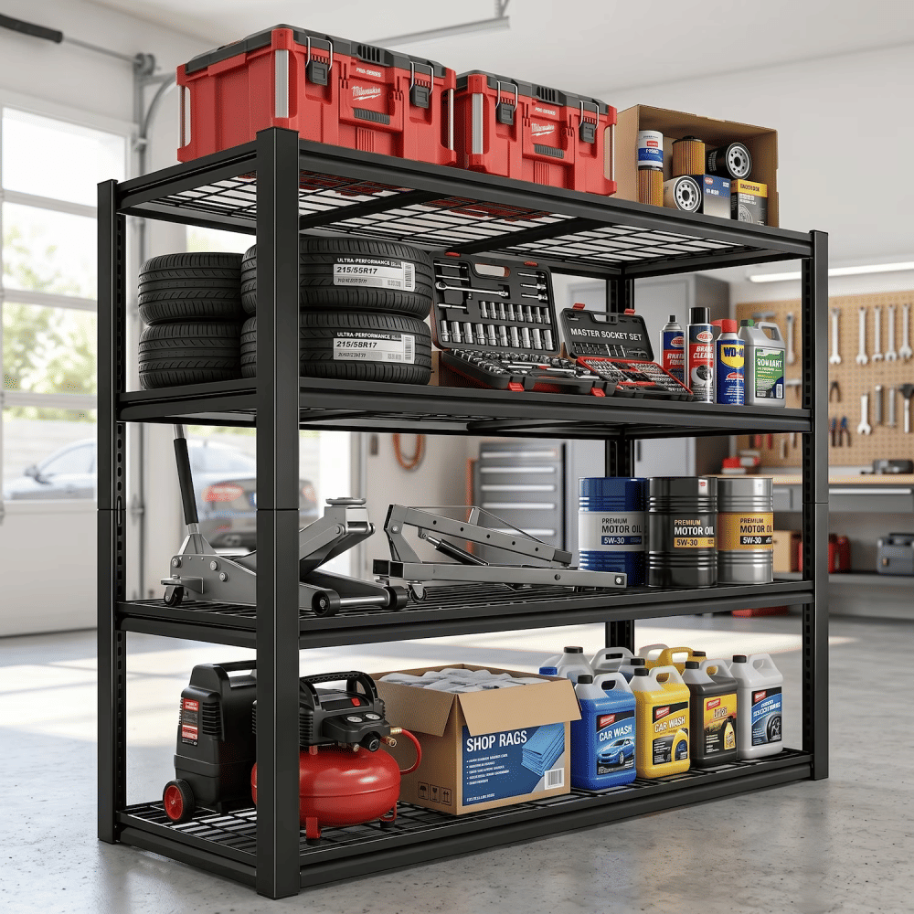 Heavy Duty GarageStorageShelves, 2240 lbs Metal Adjustable Steel Shelving Rack, 40"W x 20"D x 60"H, 4-Tier Freestanding Industrial ShelfforGarage, Basement, Warehouse