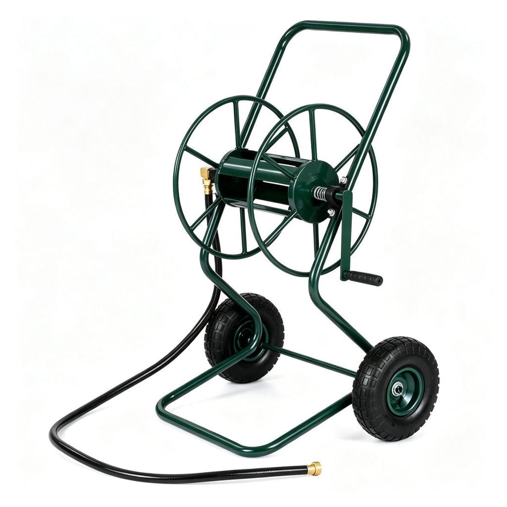 Heavy-Duty Garden Hose Reel Cart, 400FT Large Capacity Water Hose Holder with 10" Pneumatic Rubber Wheels, Powder-Coated Metal Hose Cart with Leak-Proof Brass Fittings for Yard Lawn Irrigation