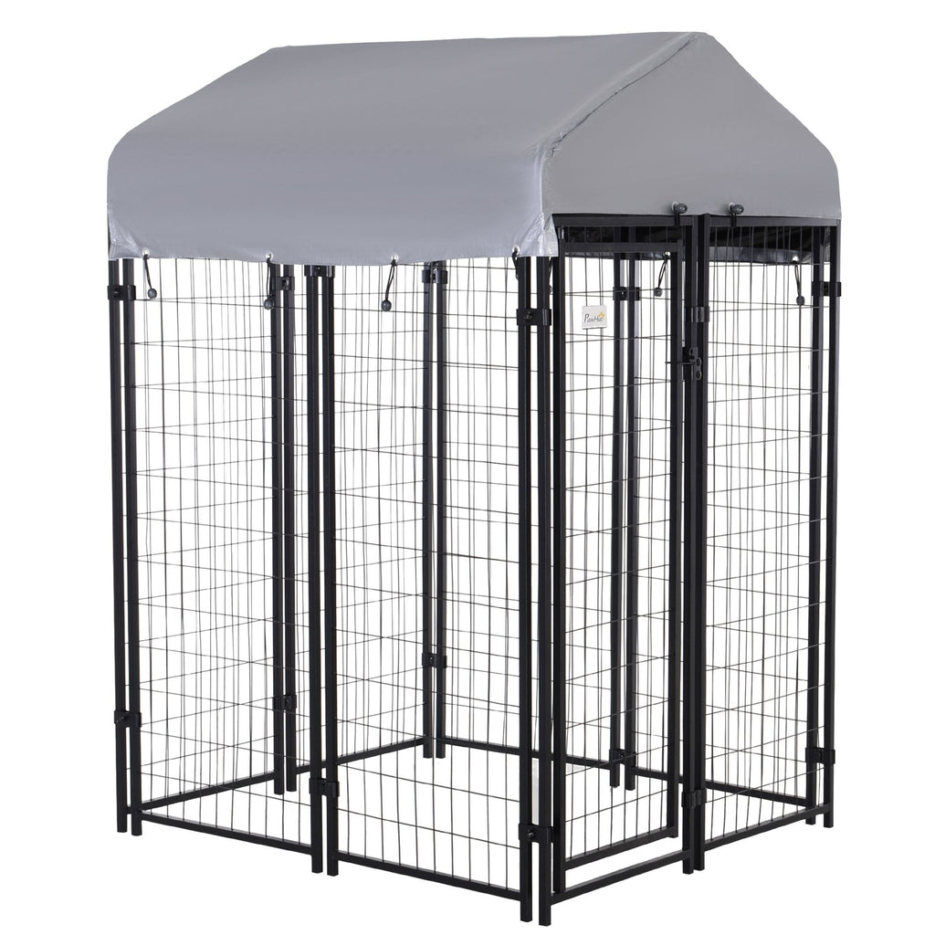 Heavy Duty Outdoor Dog Kennel 4 x 4 x 6 Exercise Playpen Galvanized Steel Fence UV-Resistant Oxford Cloth Roof Secure Lock Black