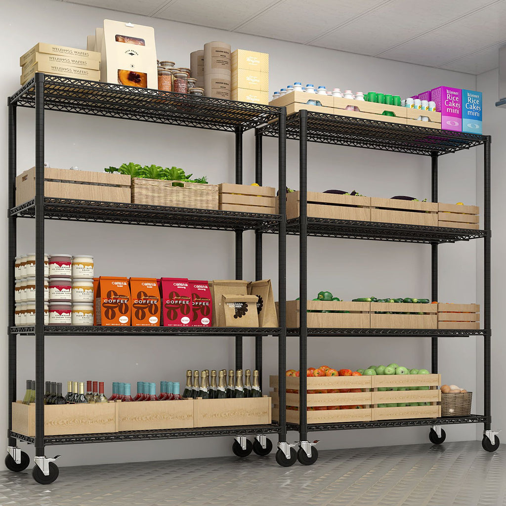 Heavy Duty Storage Shelves 55.12" W Wire Shelving Unit with Wheels 2500LBS NSF Metal Shelves for Storage Adjustable Garage Storage Rack Pantry Shelf Commercial Shelving, 75.59" H X 55.12''W X 23.62