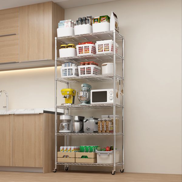 Heavy Duty Storage Shelves 78.74" H Wire Shelving Unit with Wheels 1200LBS NSF Metal Shelves for Storage Adjustable Garage Storage Rack Pantry Shelf Commercial Shelving, 78.74" H X 35.43''W X 17.7