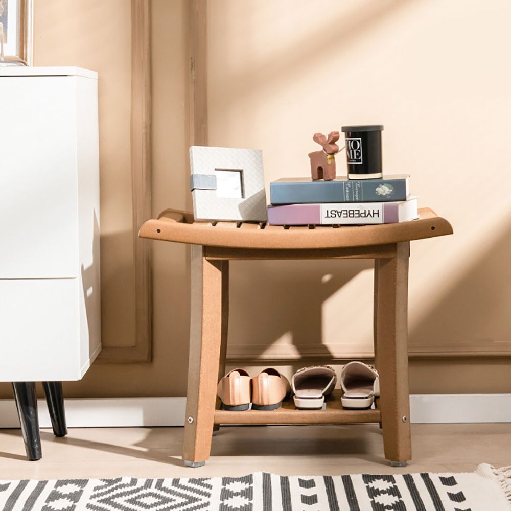 Heavy Duty Waterproof Bath Stool with Curved Seat and Storage Shelf