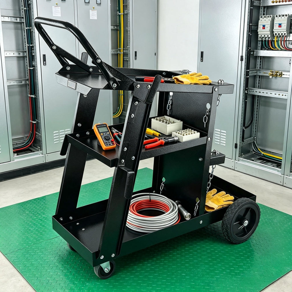 Heavy Duty Welding Cart 3-Tier, 400 Lbs Rolling Welder Cart with 360 Swivel Wheels & Tank Safety Chains for MIG TIG ARC MMA Plasma Cutter