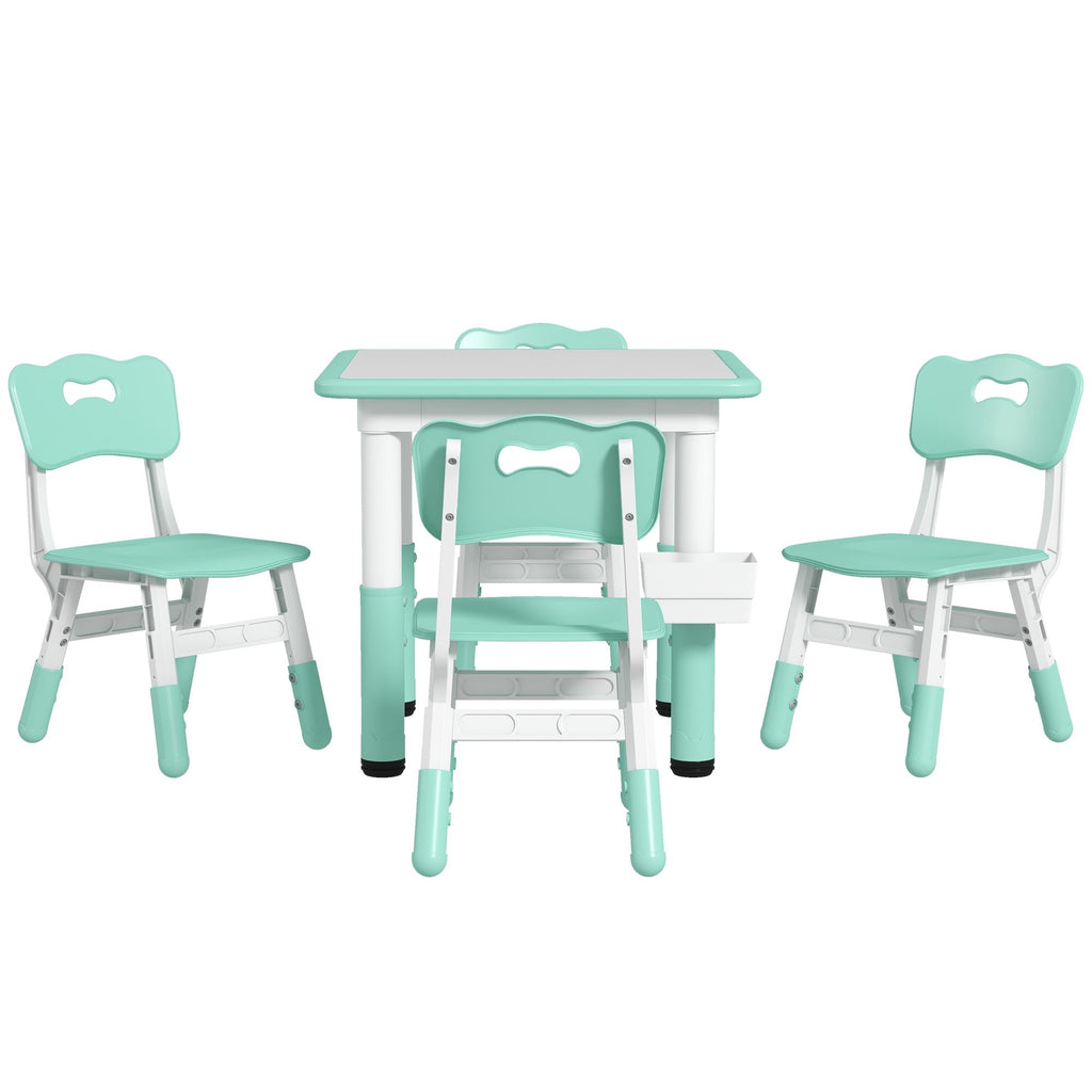 Height Adjustable 5pc Toddler Table and Chair Set with Storage Box, Green, Easy to Wipe, for 18 Months - 5 Years