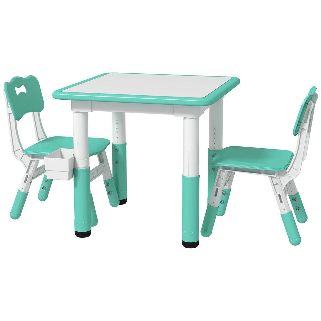 Height-Adjustable Kids' Table and Chair Set, 3pc, Storage, Easy Wipe, Green, Daycare & Classroom Friendly