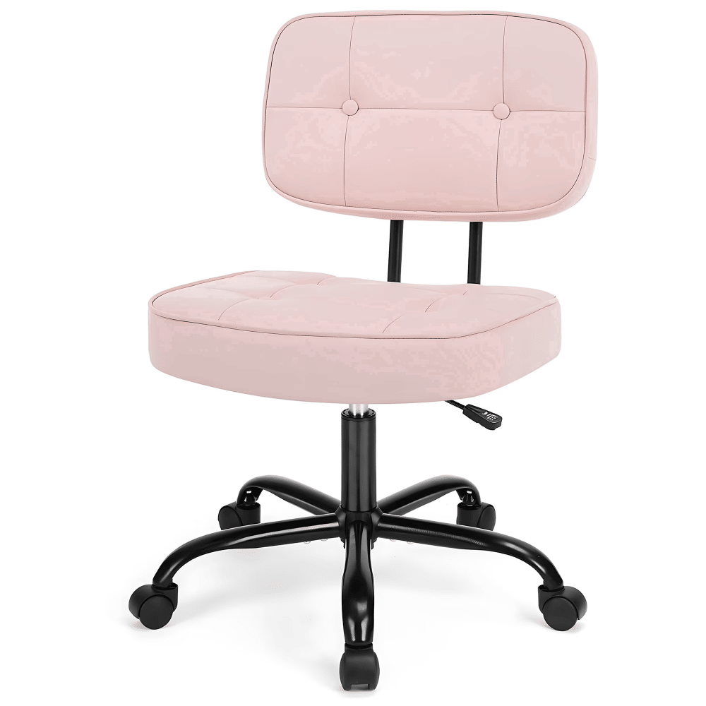 Height Adjustable Office Desk Chair, Low-Back Lumbar Support Rolling Work Swivel Task Chair with WheelsforHomeOffice Bedroom, Pink