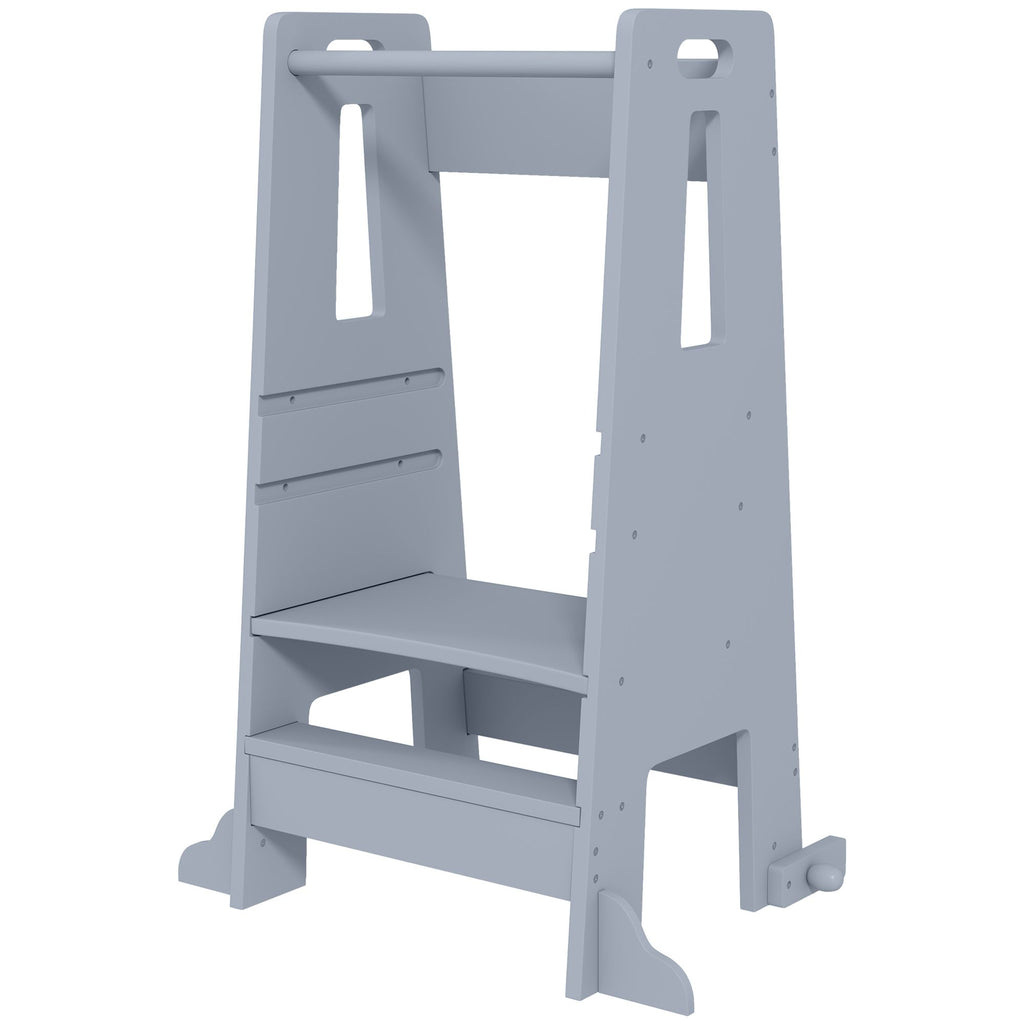 Height Adjustable Toddler Tower w/ Safety Rail, Handlbar, for Bathroom, Kitchen, Gray