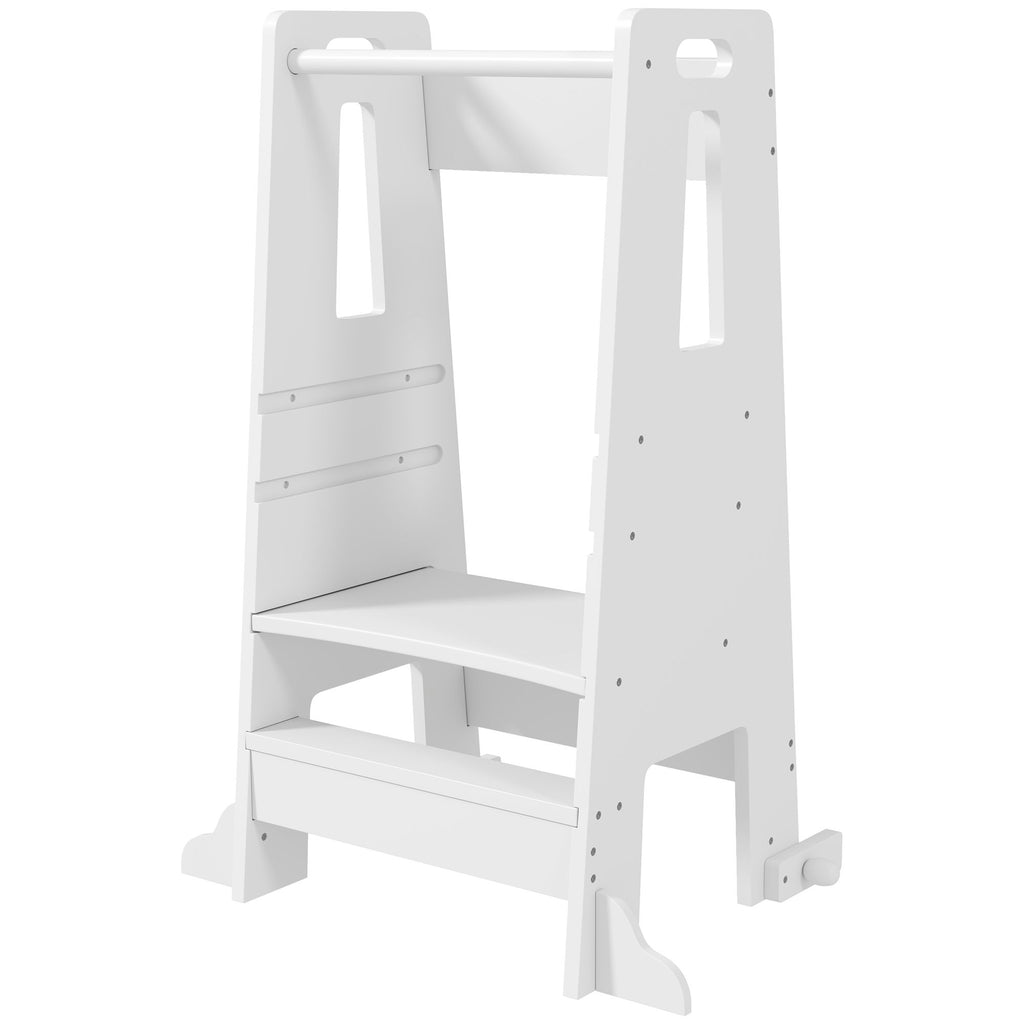 Height Adjustable Toddler Tower w/ Safety Rail, Handlbar, for Bathroom, Kitchen, White