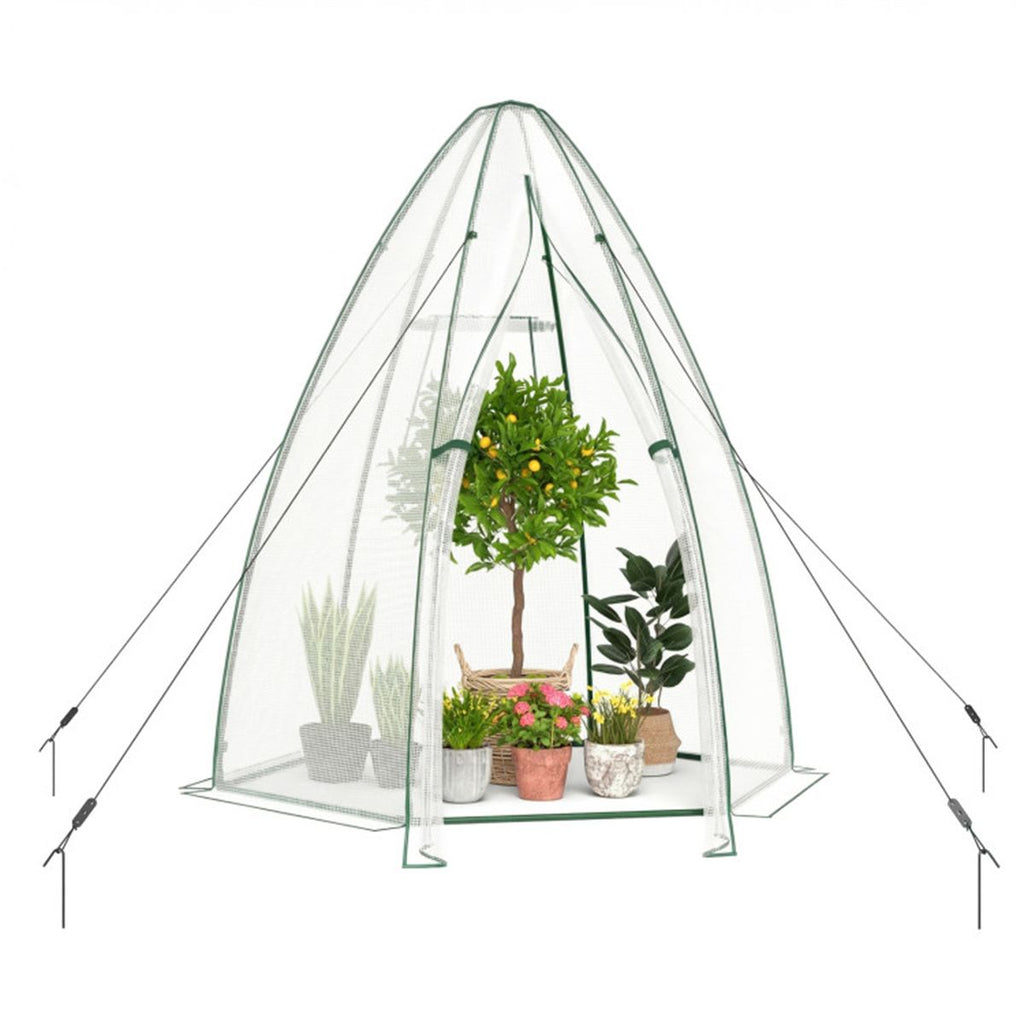 Hexagonal Mini Greenhouse with Zipper Door & Roll-Up Window, PE Cover Outdoor Plant House - White