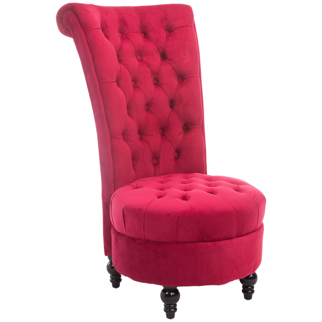 High Back Accent Chair, Retro Button-Tufted Royal Design with Thick Padding and Rubberwood Leg, Crimson Red