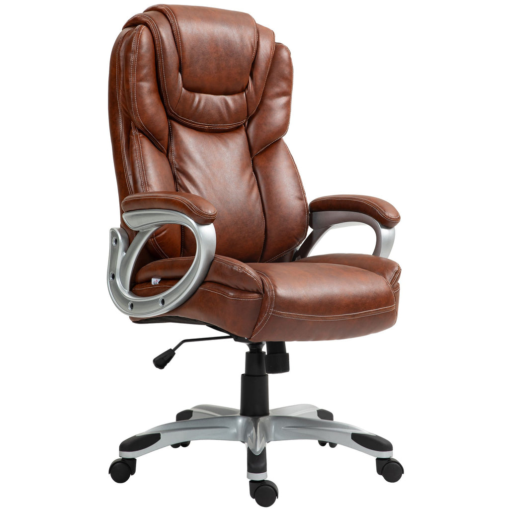 High Back Desk Chair with Swivel Wheels, Executive Office Chair with Cushion & Adjustable Height, Brown