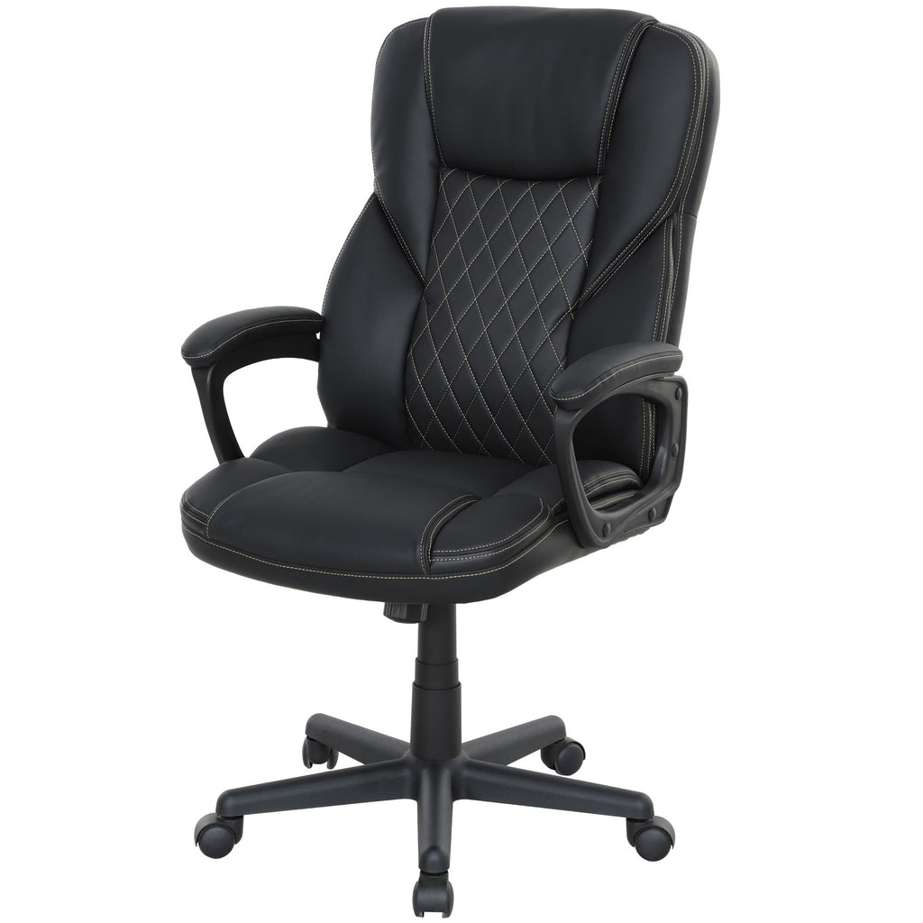 High Back Ergonomic Office Chair, PU Leather Executive Desk Chair with Adjustable Height and Swivel Wheels, Black