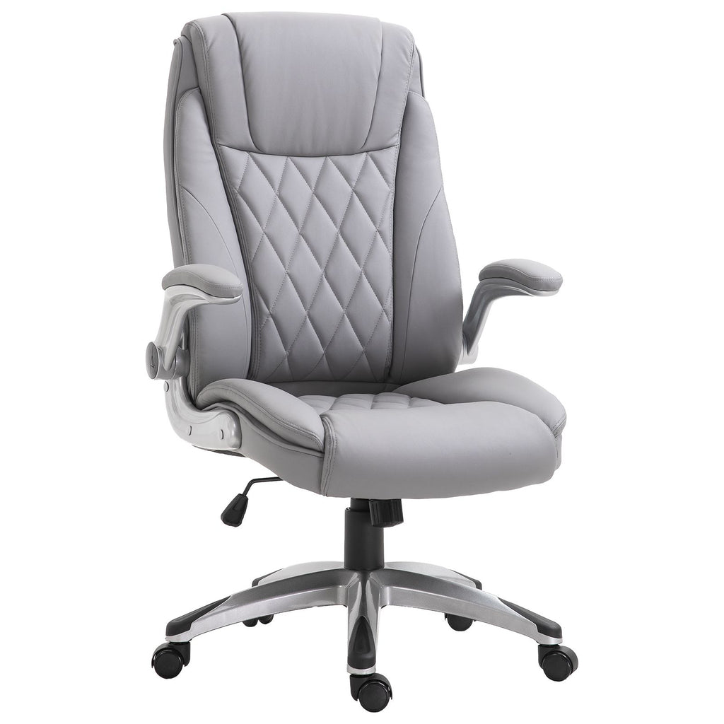 High Back Faux Leather Home Office Chair Rocker with Adjustable Armrest for Home Office, Gray