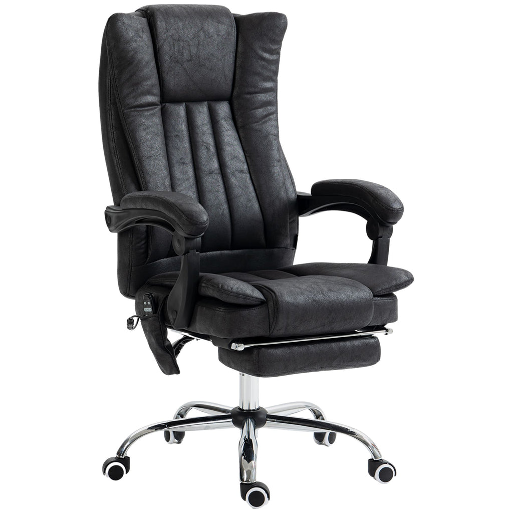 High Back Massage Office Chair, Reclining, Heat, 6 Points, Adjustable Height, Footrest, Black