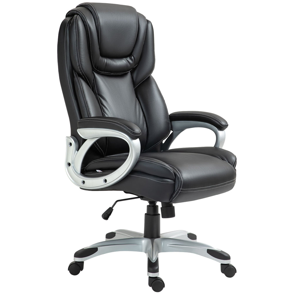 High Back Office Chair, Executive Leather Desk Chair with Swivel Wheels, Cushion & Adjustable Height for Relief, Black
