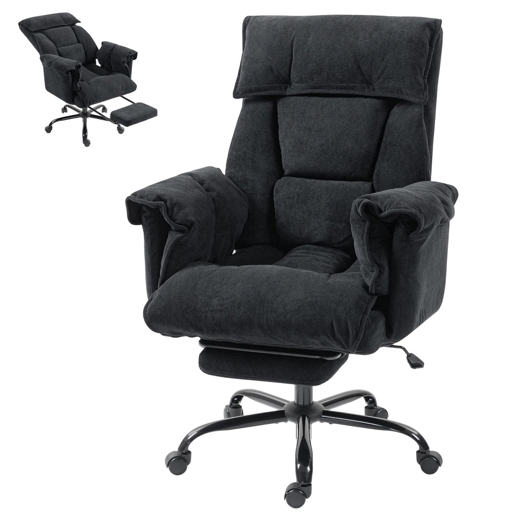 High Back Office Chair, Reclining Desk Chair with Footrest, High Resilience Foam, Rolling Wheels, Black