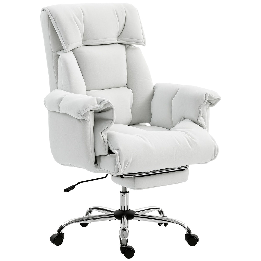 High Back Office Chair, Reclining Desk Chair with Footrest, High Resilience Foam, Rolling Wheels, Cream White