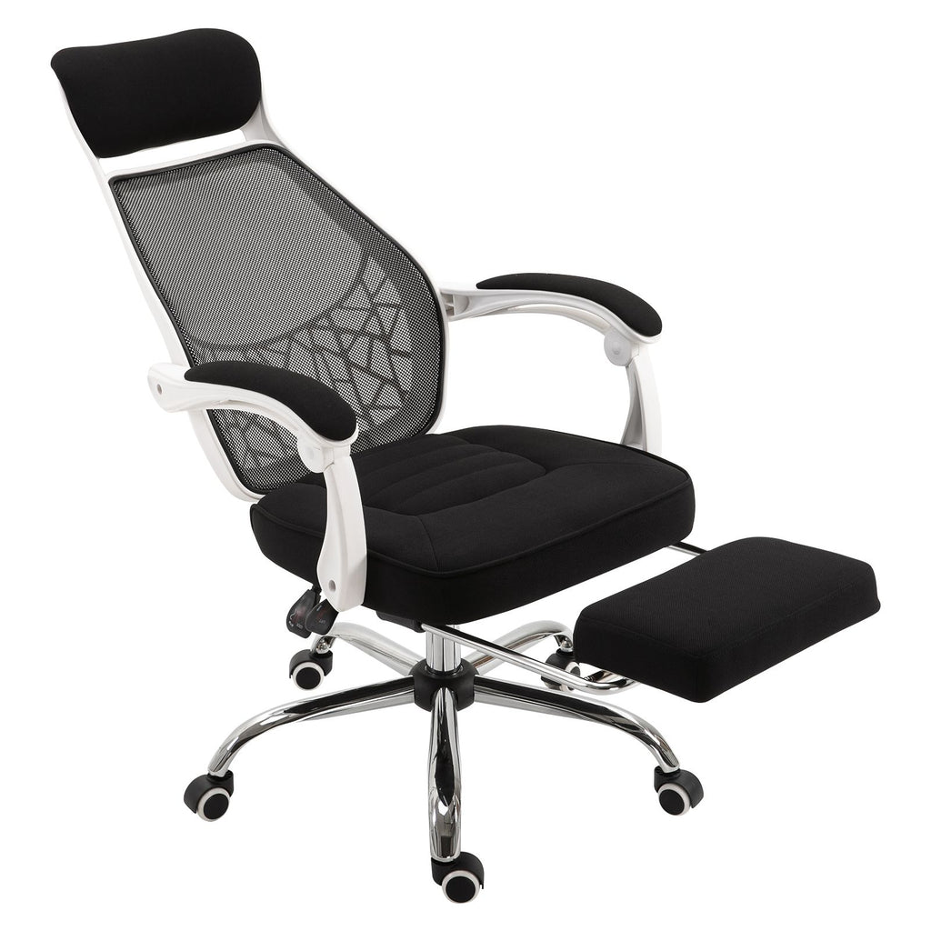High Back Office Chair Swivel Black/White Adjustable Recliner with Footrest