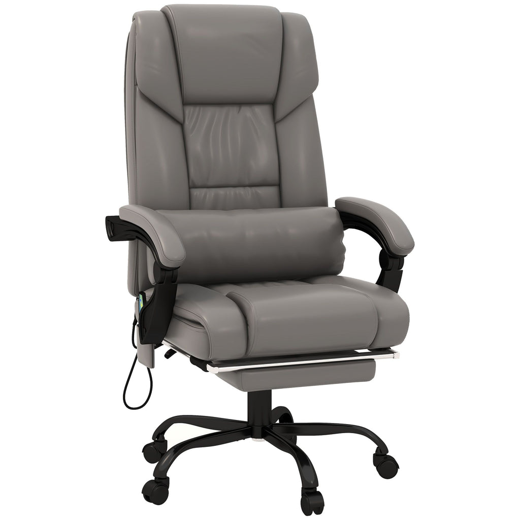 High Back PU Leather Massage Office Chair, 6 Vibration Points, Ergonomic with Footrest, Adjustable Height, Remote, Gray