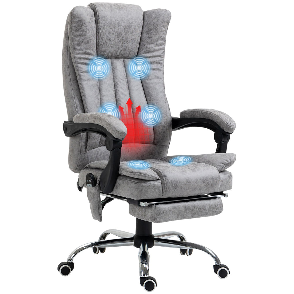 High Back Reclining Massage Office Chair with Heat 6-Point Adjustable Height Footrest Black