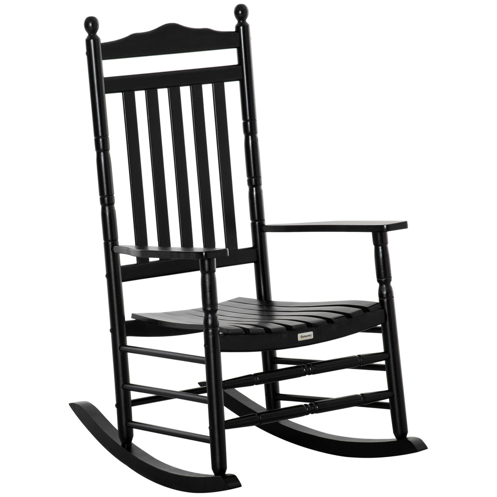 High-Back Wooden Rocker: Black Indoor/Outdoor Porch Rocking Chair for Relaxation