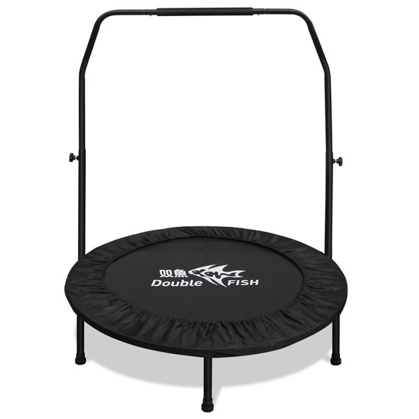 High-Quality Adjustable Foam Handle 1 Mini Trampoline 40" - Supports Up To 400lbs, Black Rectangular Fitness Rebounder For Adults - Ideal For Indoor & Outdoor Workouts Eas