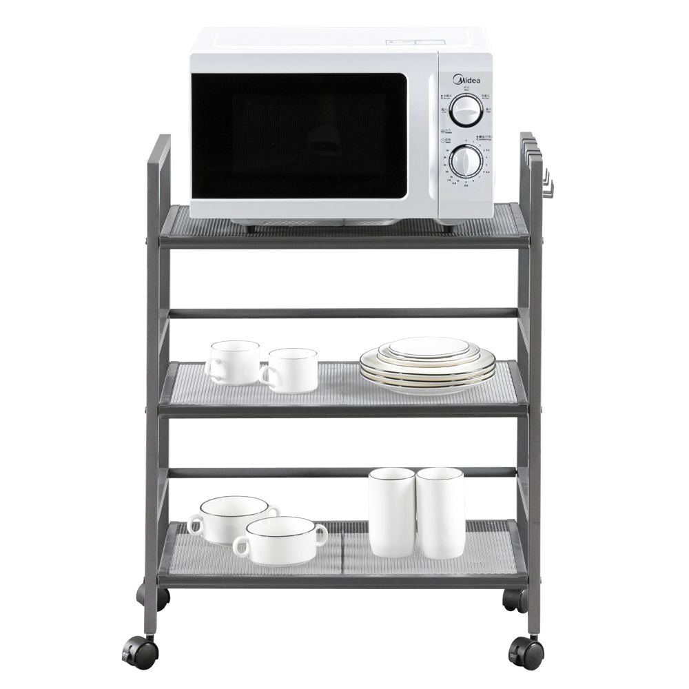 Hodely 3-Shelf Mesh Iron Shelving Unit with Casters for Home Kitchen Office Gray RT
