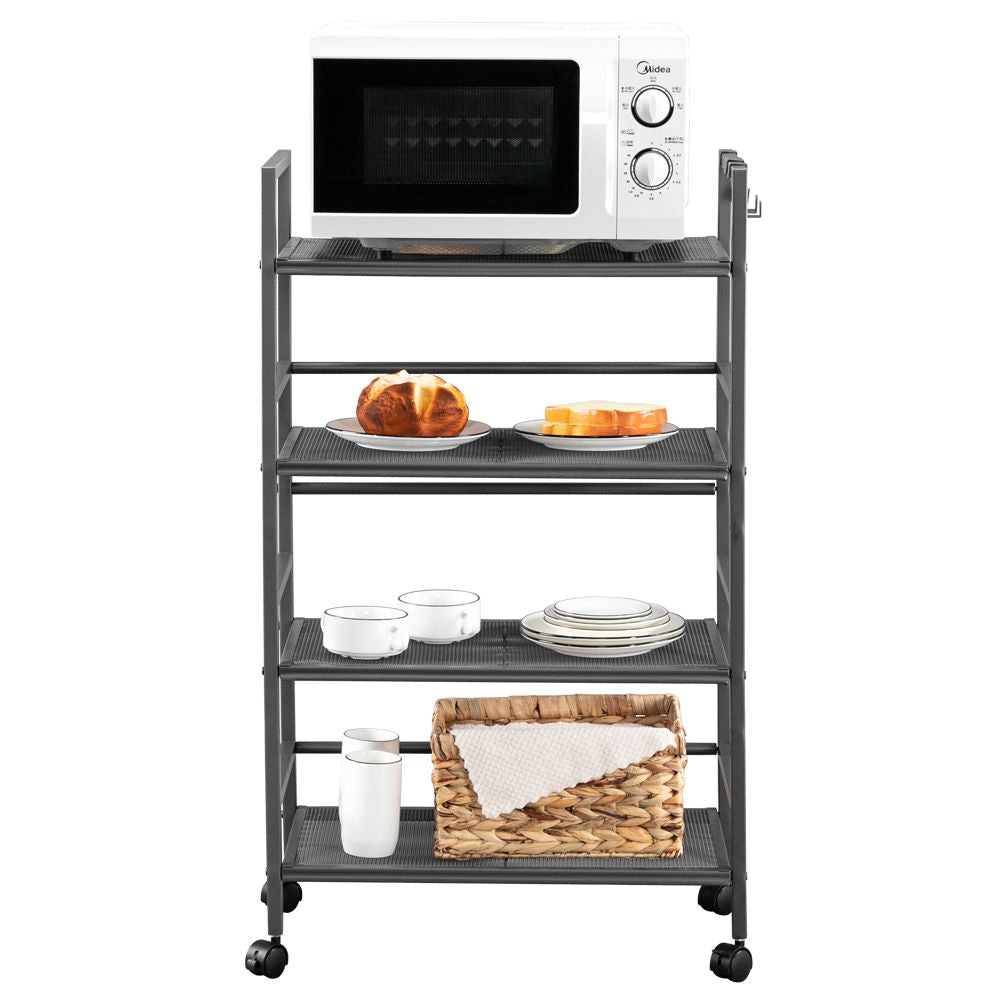 Hodely Rustic Industrial Style 4-Shelf Mesh Iron Shelving Unit Storage Rack with Casters Gray RT