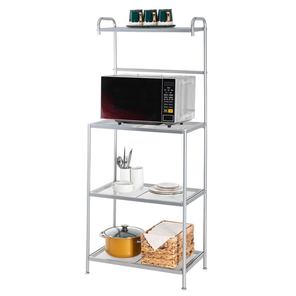 HODELY Silver Gray Four-Layer Wrought Iron Kitchen Shelf With Mesh Surface RT