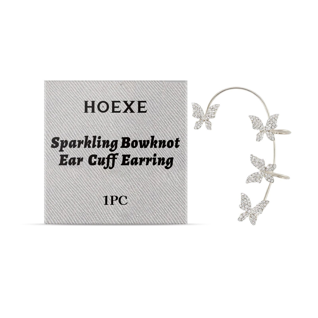 Hoexe Shiny Bow Ear Clip Diamond-Encrusting Butterfly Niche Ear Clip Fashion Everything Temperament No Piercing Ear Clip