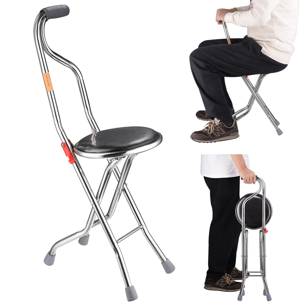 Hold 187.4 Lbs Folding 2-in-1 Folding Cane Seat ,Thickening Travel Seat and Cane, Four-Leg Folding Walking Stick, Stainless Steel Lightweight Folding Mobility Aid(No shipping on weekends.)